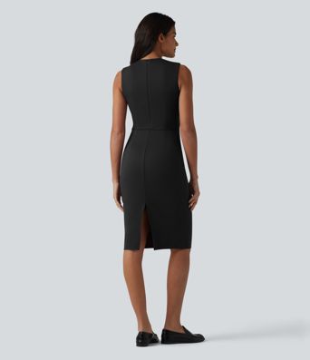 V Neck Sleeveless Tummy Control Built-in Shapewear Midi Work Dress V Neck Sleeveless Tummy Control Built-in Shapewear Midi Work Dress