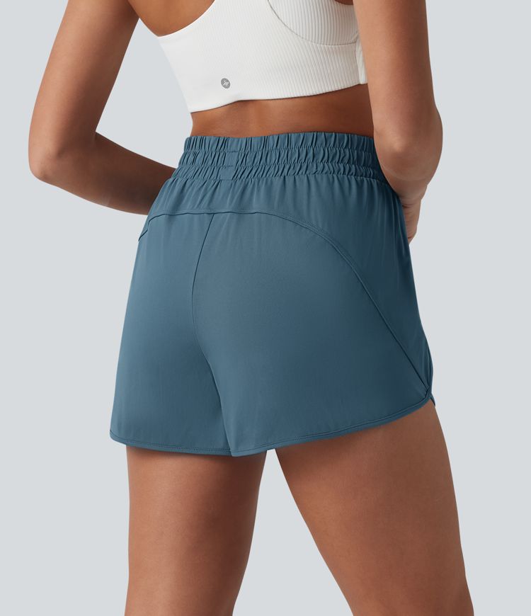 Yoga-Shorts mit hohem Bund, Reißverschlusstaschen und abgerundetem Saum - 7,6 cm