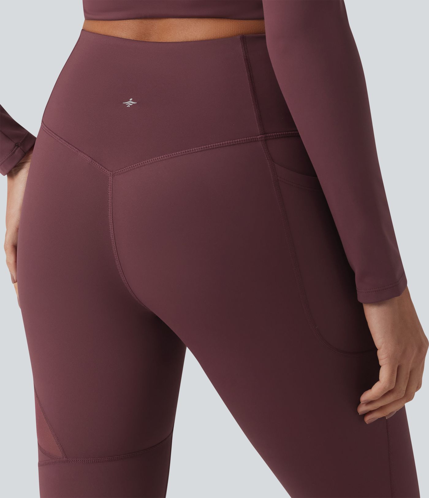 High Waisted Tummy Control Breathable Mesh Flare Casual Leggings with Pocket