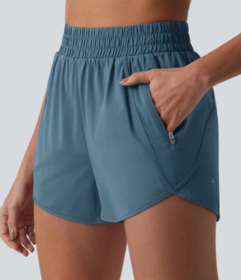 Yoga-Shorts mit hohem Bund, Reißverschlusstaschen und abgerundetem Saum - 7,6 cm