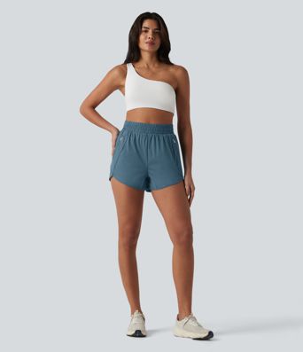 Yoga-Shorts mit hohem Bund, Reißverschlusstaschen und abgerundetem Saum - 7,6 cm