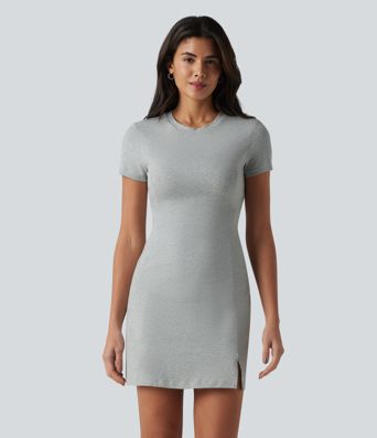 Halara Cotton Jersey - Lässiges Minikleid aus Baumwolle mit Rundhalsausschnitt, kurzen Ärmeln und integriertem BH