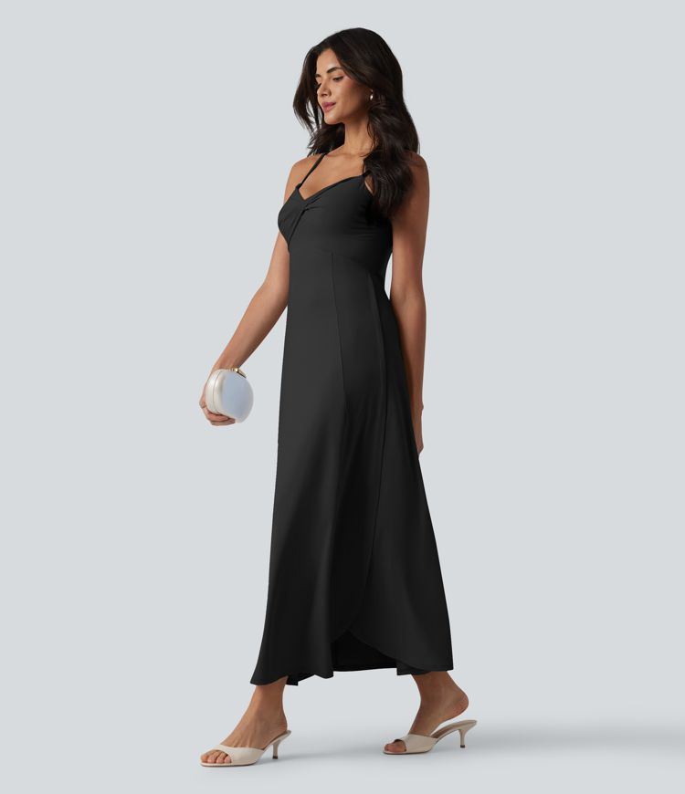V Neck Midi Slip Dress