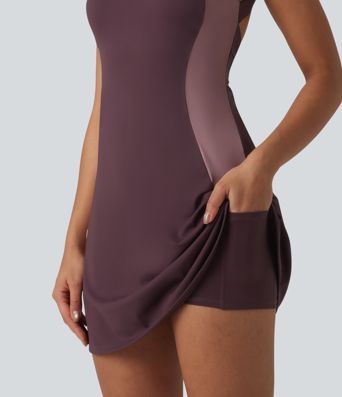 Softlyzero™ Airy Built-in Bra Color Block 2-in-1 Cool Touch Mini Tennis Active Dress with Pockets-Easy Peezy Edition-UPF50+
