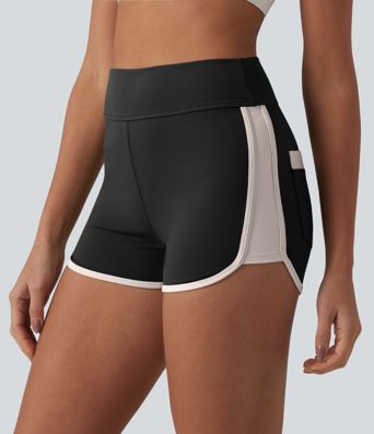 SoftlyZero™ Short de sport aérés, taille haute, à empiècements colorés, toucher frais, 2.5'' avec poches - UPF50+