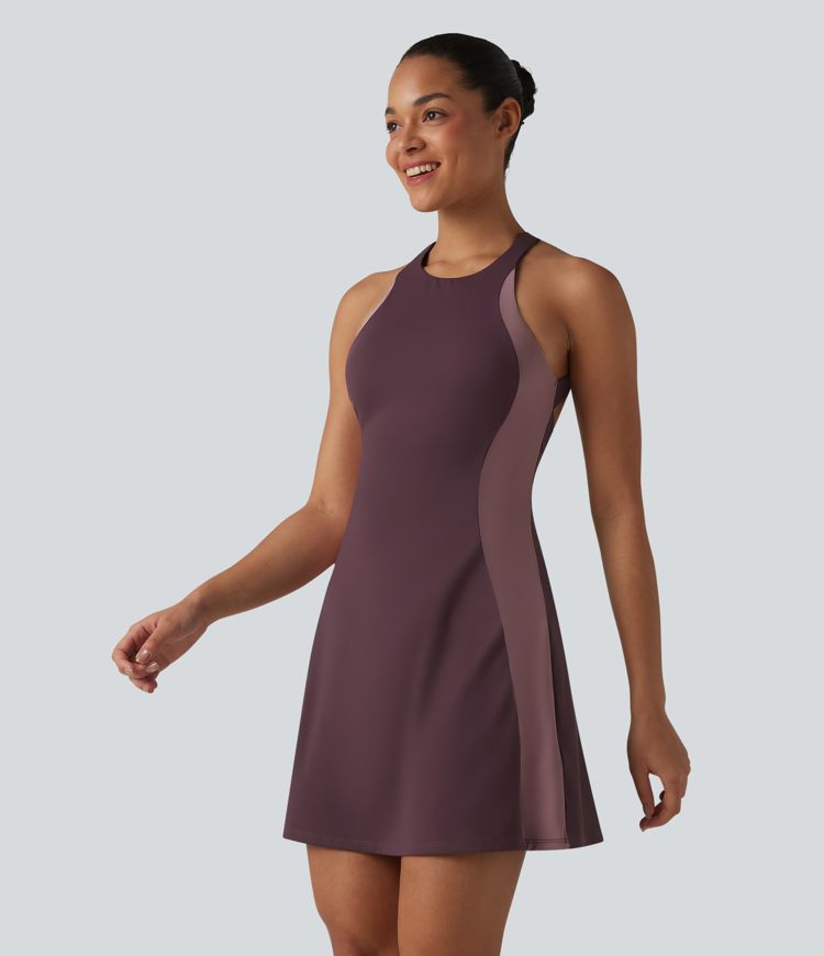 Softlyzero™ Airy Built-in Bra Color Block 2-in-1 Cool Touch Mini Tennis Active Dress with Pockets-Easy Peezy Edition-UPF50+