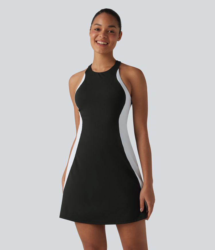 Softlyzero™ Airy Built-in Bra Color Block 2-in-1 Cool Touch Mini Tennis Active Dress with Pockets-Easy Peezy Edition-UPF50+