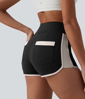 SoftlyZero™ Short de sport aérés, taille haute, à empiècements colorés, toucher frais, 2.5'' avec poches - UPF50+