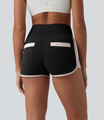SoftlyZero™ Short de sport aérés, taille haute, à empiècements colorés, toucher frais, 2.5'' avec poches - UPF50+