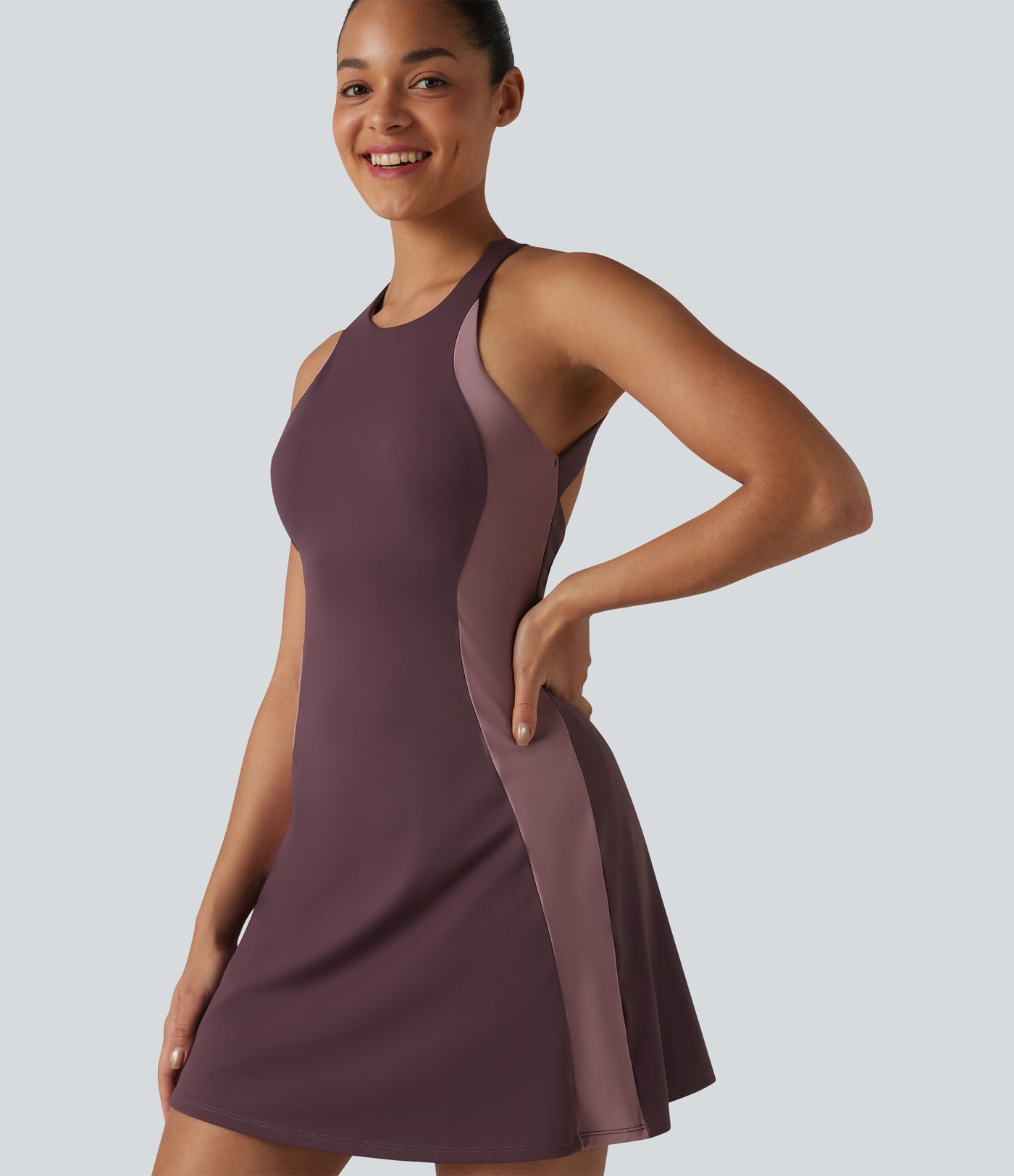 Softlyzero™ Airy Built-in Bra Color Block 2-in-1 Cool Touch Mini Tennis Active Dress with Pockets-Easy Peezy Edition-UPF50+