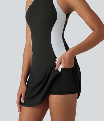 Softlyzero™ Airy Built-in Bra Color Block 2-in-1 Cool Touch Mini Tennis Active Dress with Pockets-Easy Peezy Edition-UPF50+