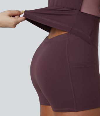 Softlyzero™ Airy Built-in Bra Color Block 2-in-1 Cool Touch Mini Tennis Active Dress with Pockets-Easy Peezy Edition-UPF50+