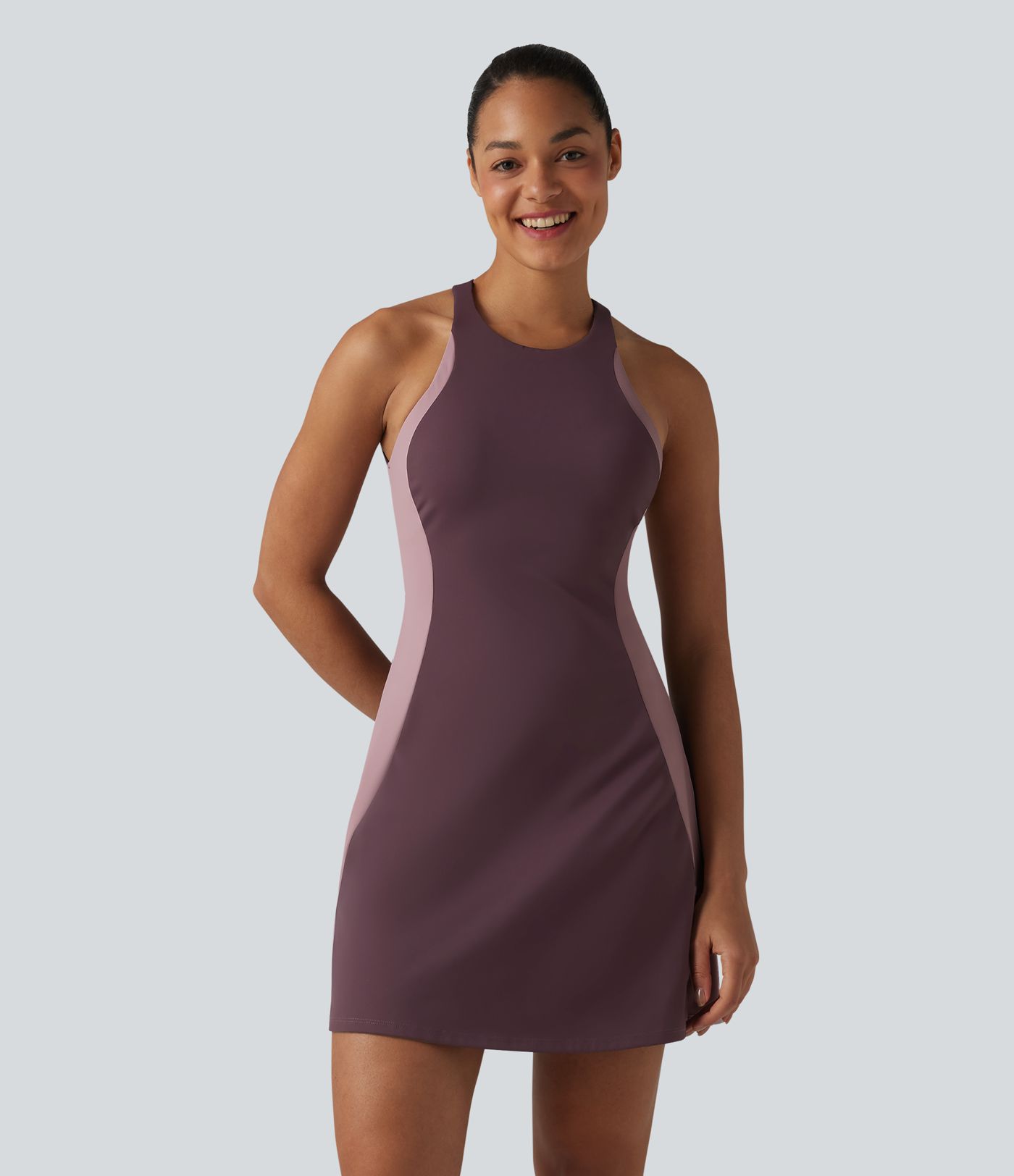 Softlyzero™ Airy Built-in Bra Color Block 2-in-1 Cool Touch Mini Tennis Active Dress with Pockets-Easy Peezy Edition-UPF50+