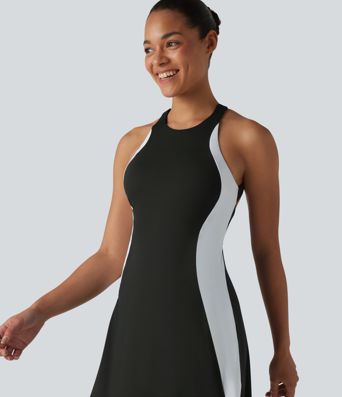 Softlyzero™ Airy Built-in Bra Color Block 2-in-1 Cool Touch Mini Tennis Active Dress with Pockets-Easy Peezy Edition-UPF50+