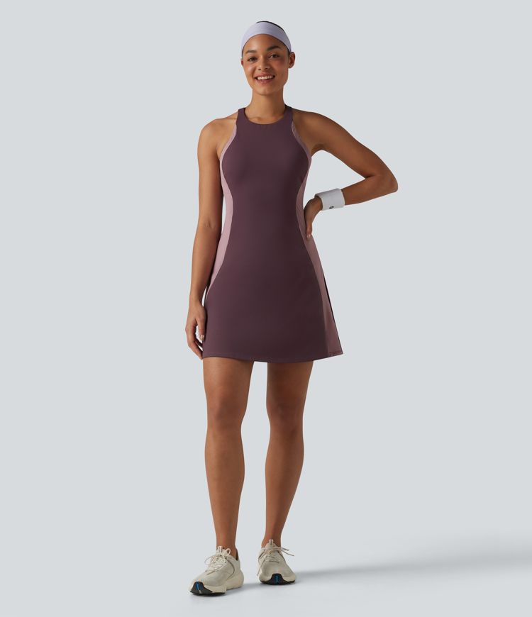 Softlyzero™ Airy Built-in Bra Color Block 2-in-1 Cool Touch Mini Tennis Active Dress with Pockets-Easy Peezy Edition-UPF50+