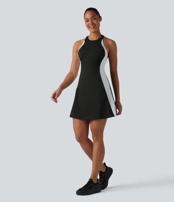 Softlyzero™ Airy Built-in Bra Color Block 2-in-1 Cool Touch Mini Tennis Active Dress with Pockets-Easy Peezy Edition-UPF50+