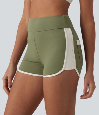 SoftlyZero™ Airy High Waisted Color Block Cool Touch Workout Shorts 2.5'' with Pockets-UPF50+