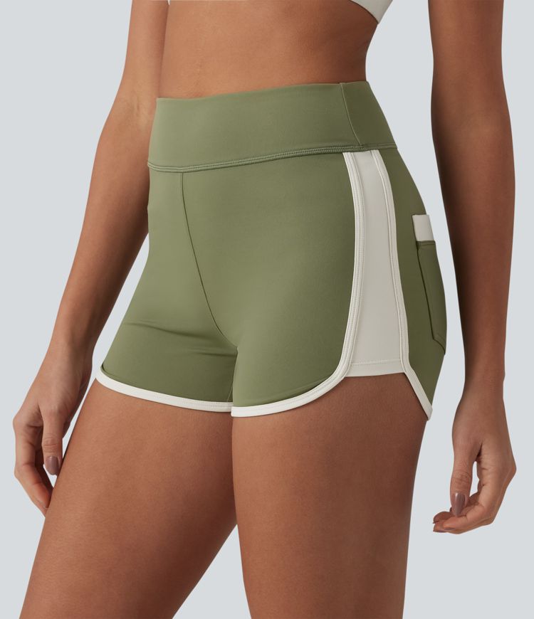 SoftlyZero™ Airy High Waisted Color Block Cool Touch Workout Shorts 2.5'' with Pockets-UPF50+
