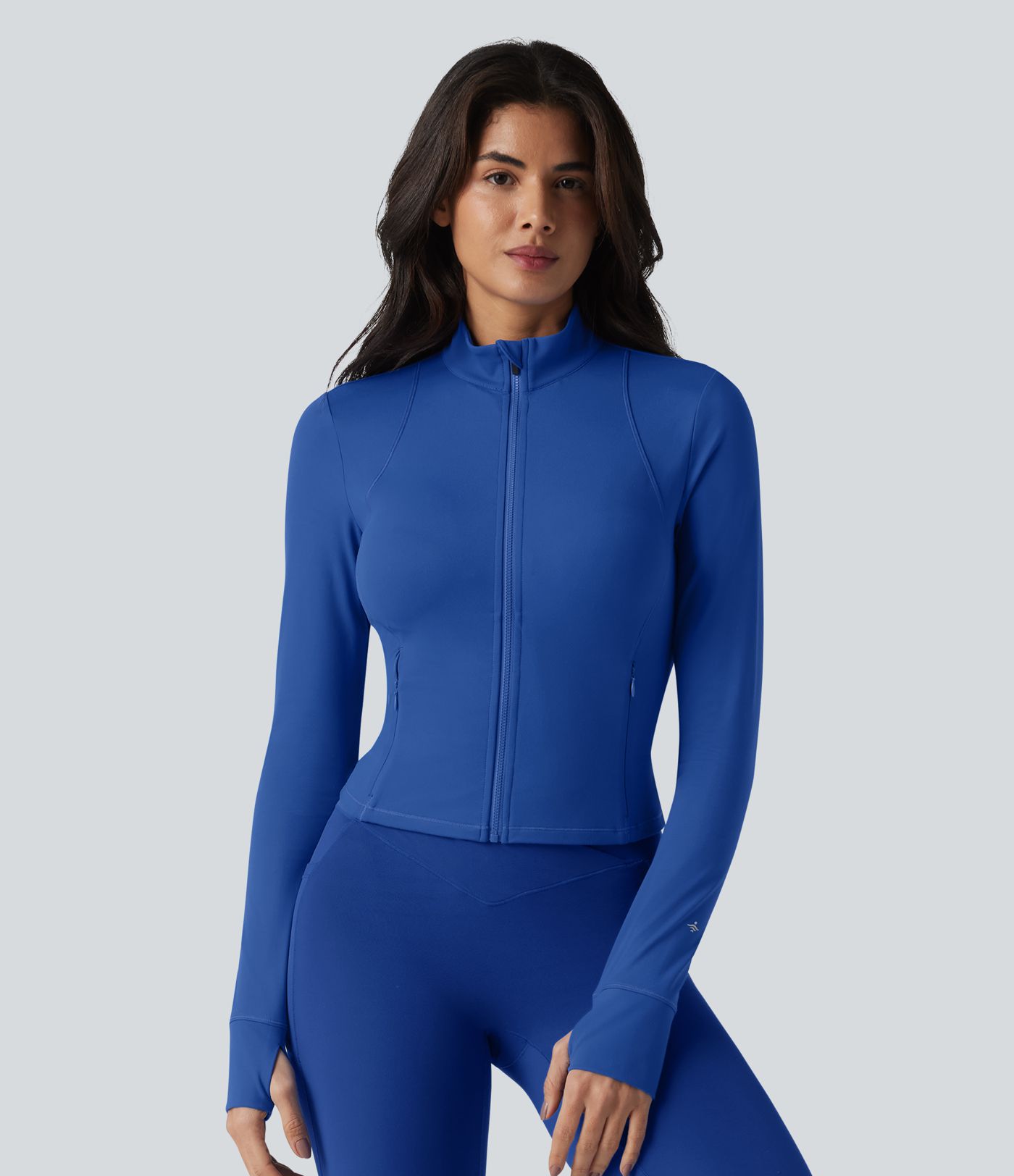 SoftlyZero™ Plush Stand Collar Long Sleeve Thumb Holes Twisted Back Breathable Mesh Yoga Jacket with Pockets