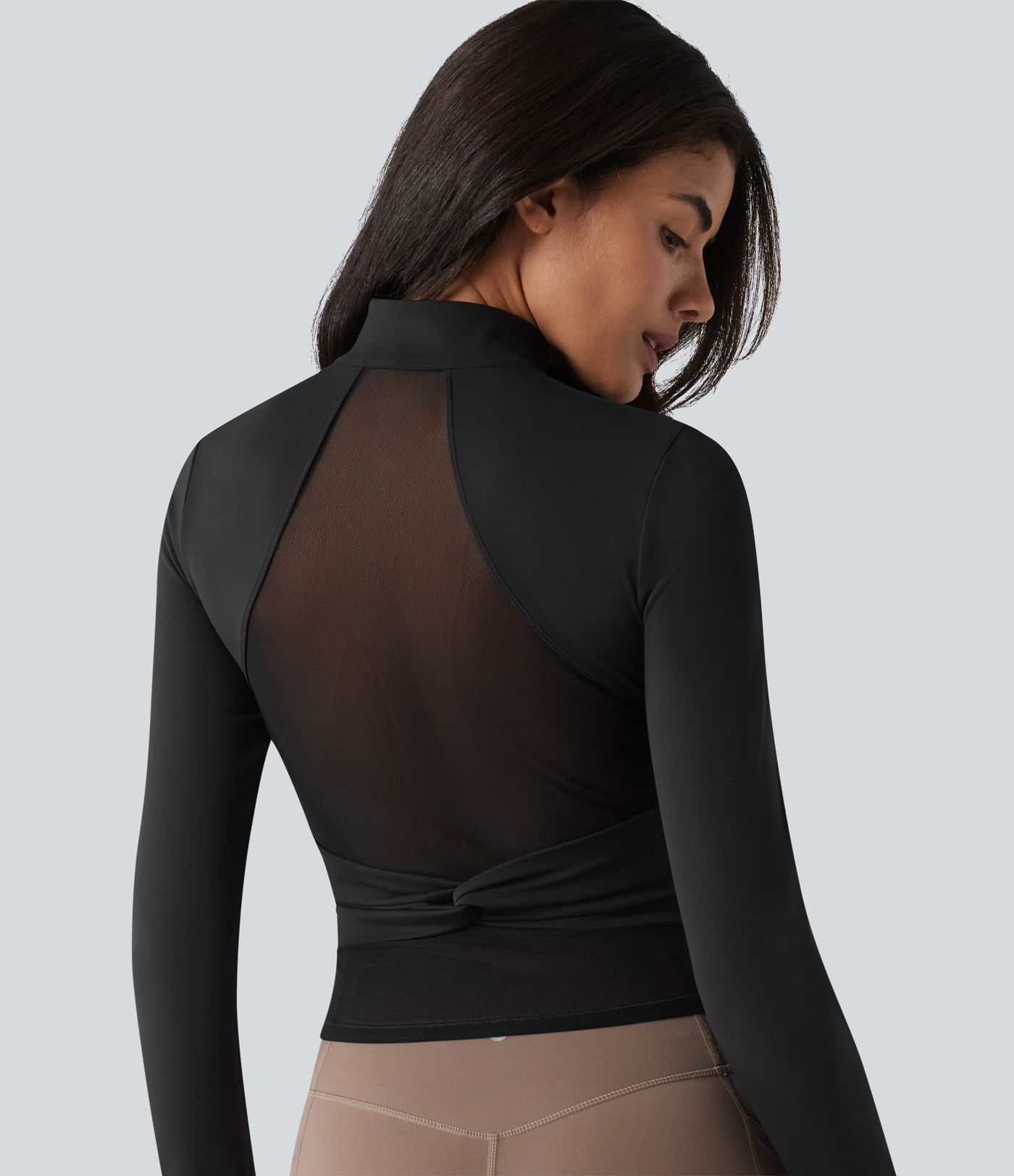 SoftlyZero™ Veste de yoga en peluche, col montant, manches longues avec passe-pouces, dos torsadé, maille respirante et poches