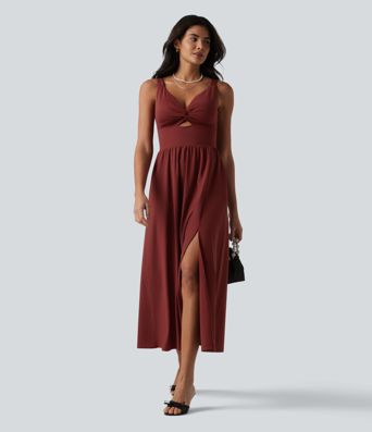 SoftlyZero™ Airy V-Ausschnitt ärmelloses Midikleid mit nicht herausnehmbarem Polster, kühler Oberfläche und Taschen D-F