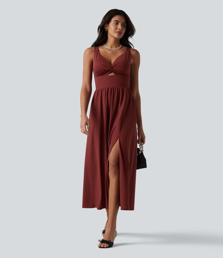 SoftlyZero™ Airy V-Ausschnitt ärmelloses Midikleid mit nicht herausnehmbarem Polster, kühler Oberfläche und Taschen D-F