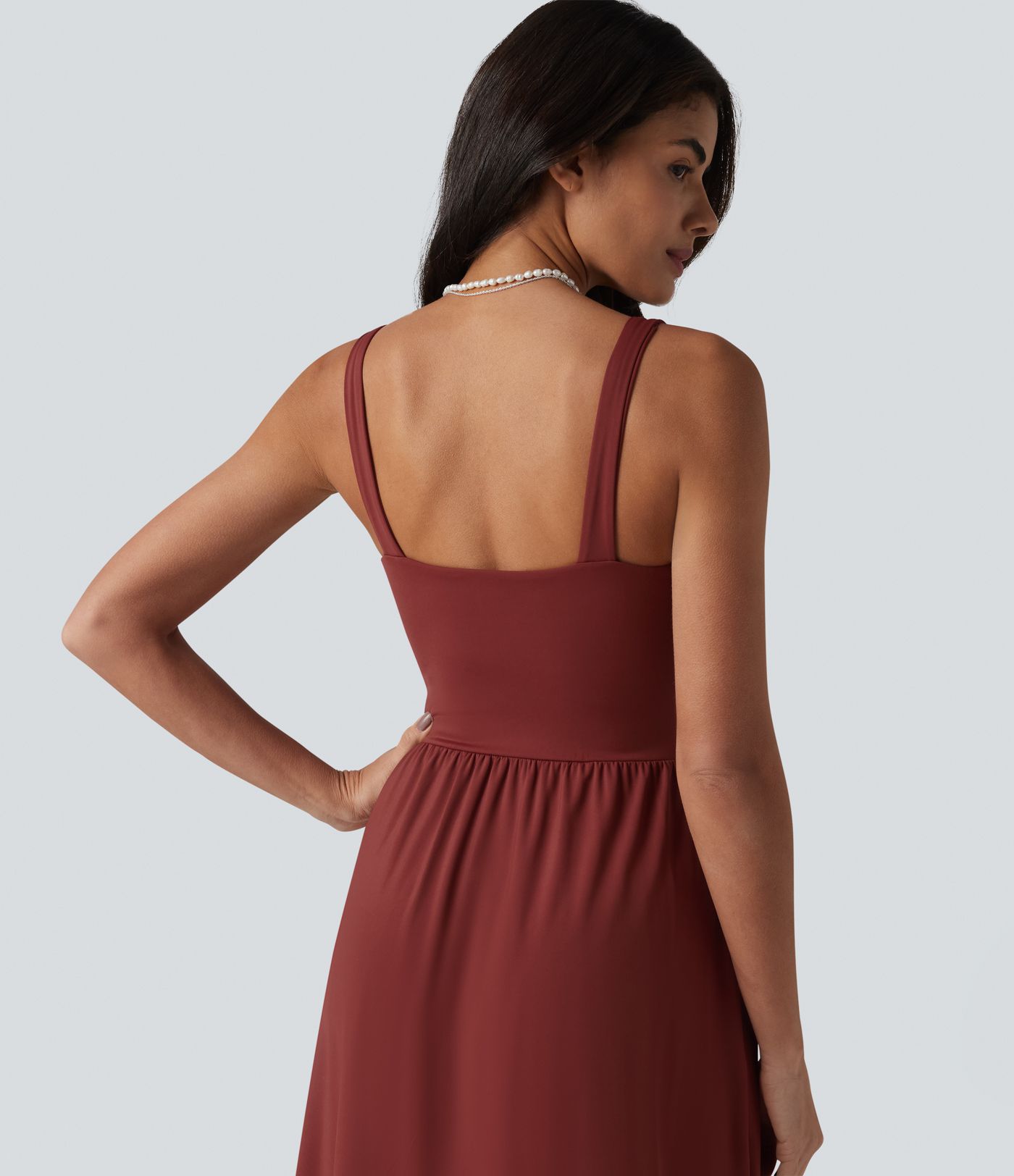 SoftlyZero™ Airy V-Ausschnitt ärmelloses Midikleid mit nicht herausnehmbarem Polster, kühler Oberfläche und Taschen D-F