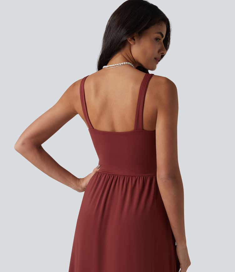 SoftlyZero™ Airy V-Ausschnitt ärmelloses Midikleid mit nicht herausnehmbarem Polster, kühler Oberfläche und Taschen D-F