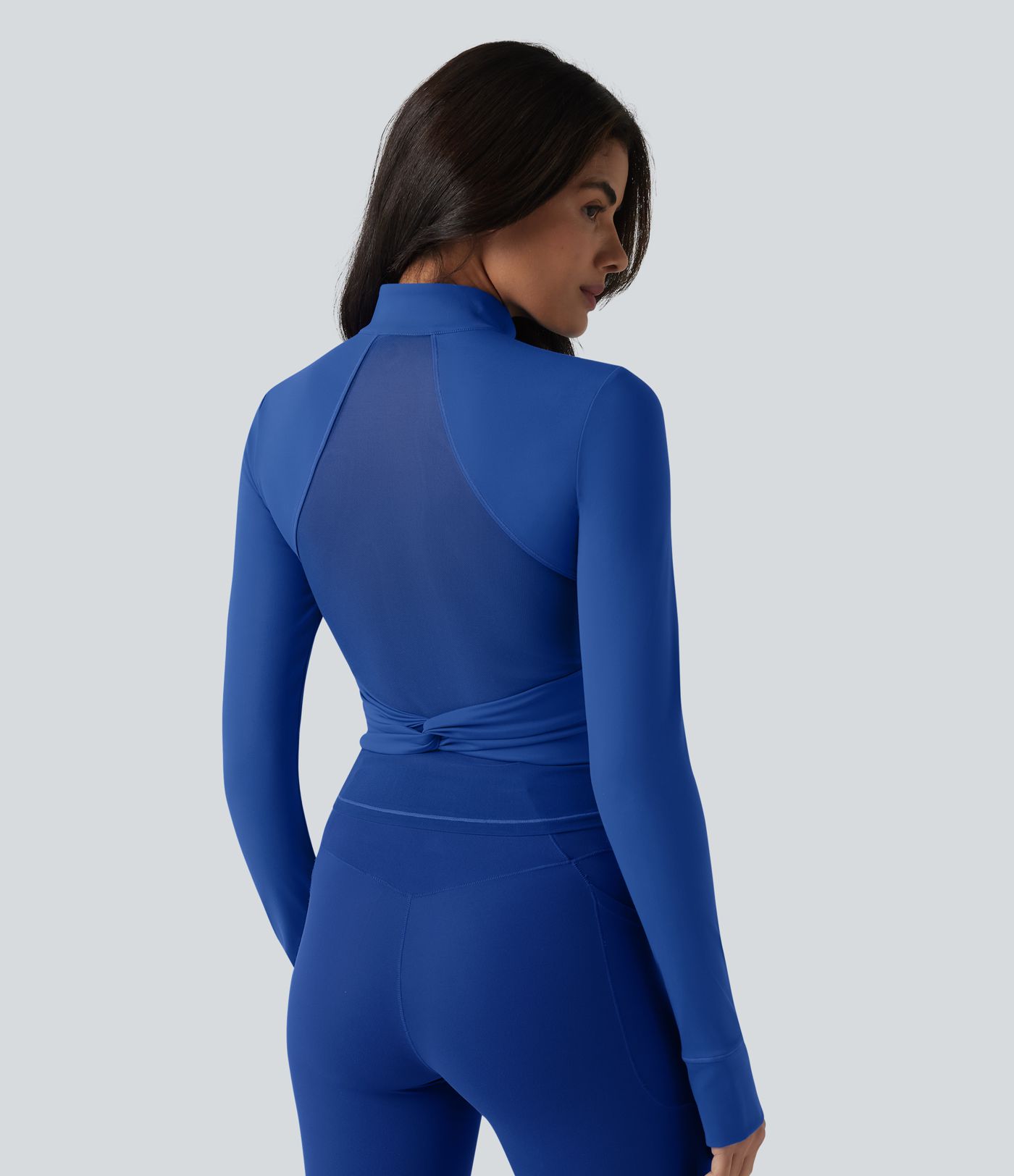 SoftlyZero™ Plush Stand Collar Long Sleeve Thumb Holes Twisted Back Breathable Mesh Yoga Jacket with Pockets