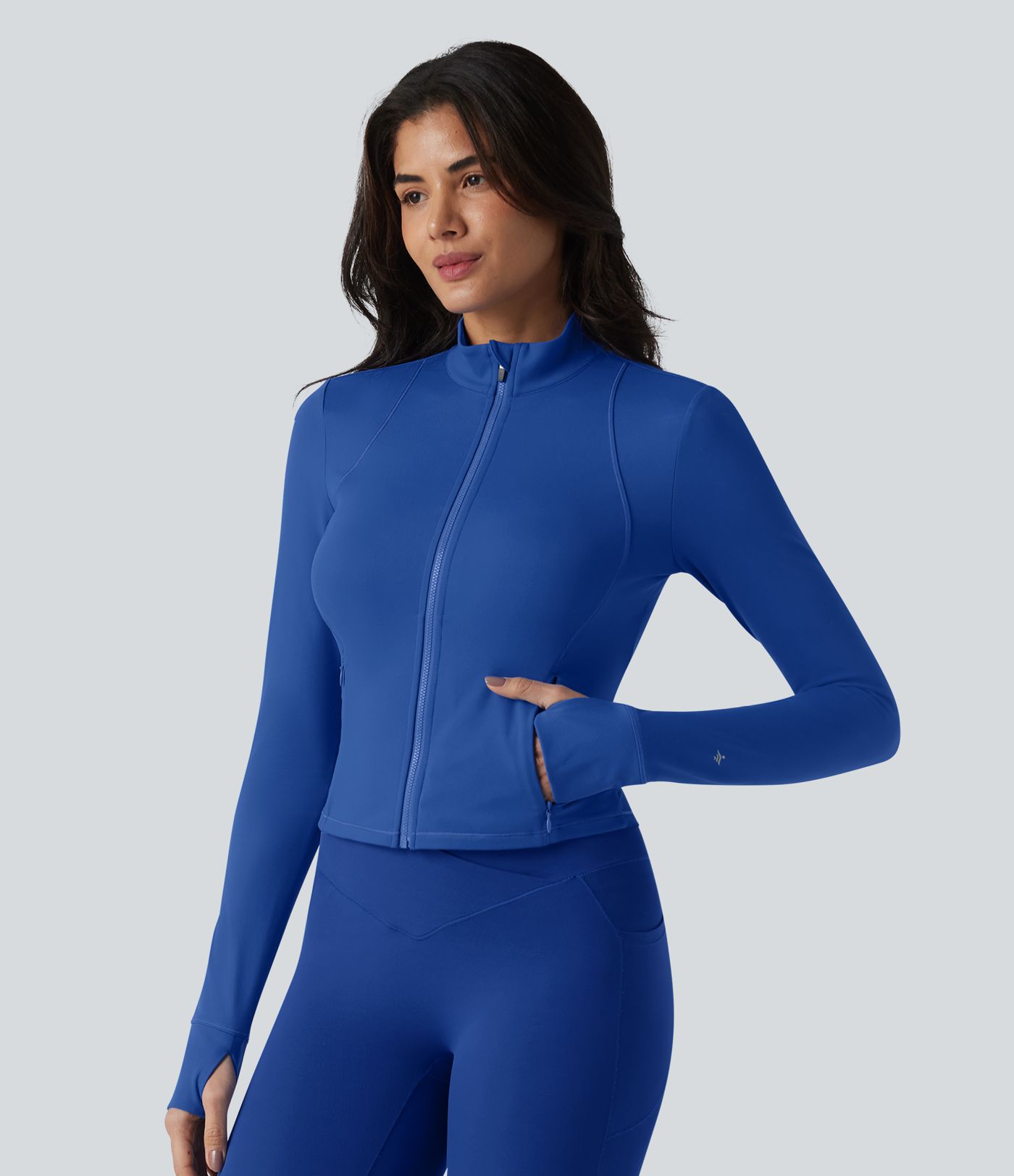 SoftlyZero™ Plush Stand Collar Long Sleeve Thumb Holes Twisted Back Breathable Mesh Yoga Jacket with Pockets