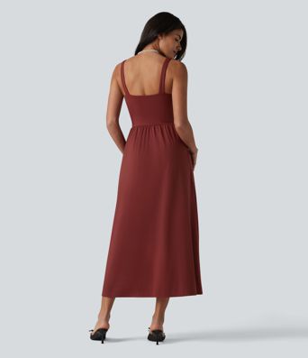 SoftlyZero™ Airy V-Ausschnitt ärmelloses Midikleid mit nicht herausnehmbarem Polster, kühler Oberfläche und Taschen D-F