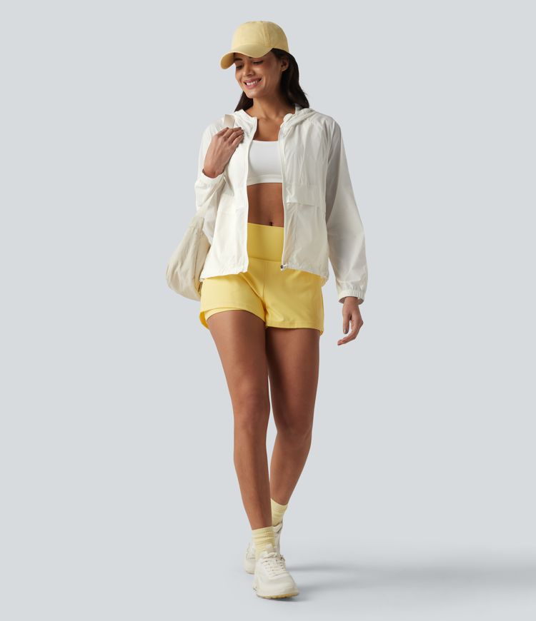 Hooded Long Sleeve Contrast Mesh Running Jacket with Pockets-UPF50+