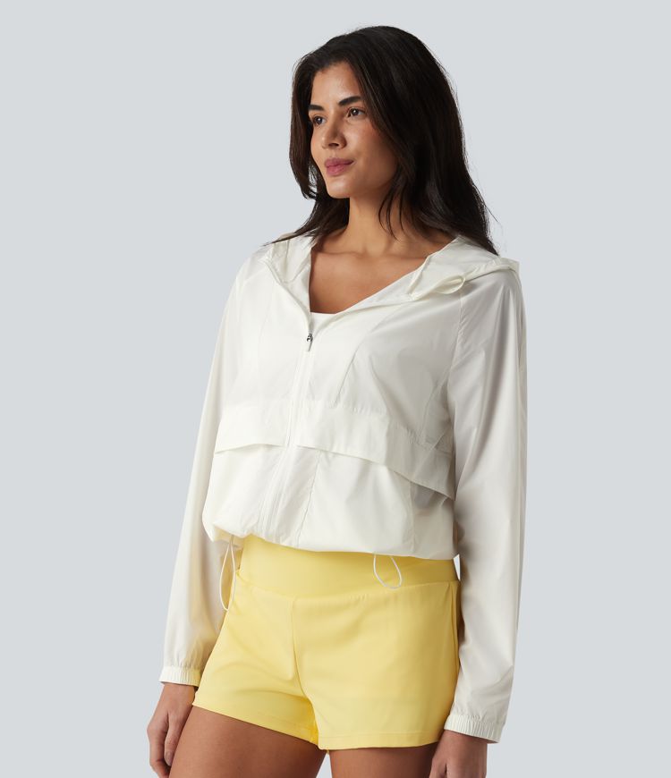 Hooded Long Sleeve Contrast Mesh Running Jacket with Pockets-UPF50+