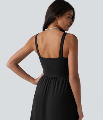 SoftlyZero™ Airy V Neck Non-Removable Pad Sleeveless Cool Touch Midi Dress with Pockets D-F