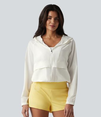 Hooded Long Sleeve Contrast Mesh Running Jacket with Pockets-UPF50+