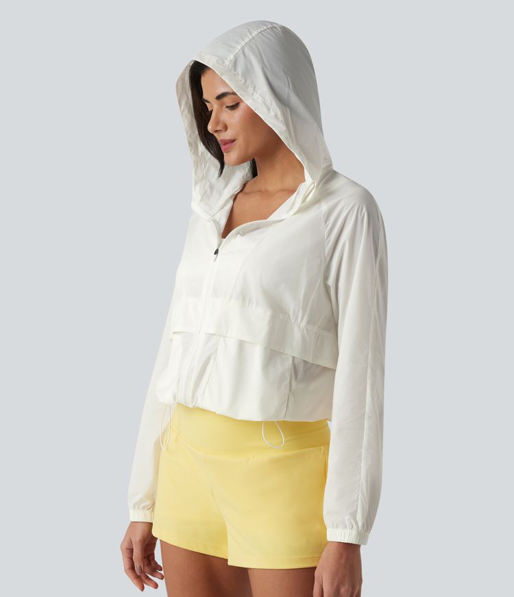 Hooded Long Sleeve Contrast Mesh Running Jacket with Pockets-UPF50+