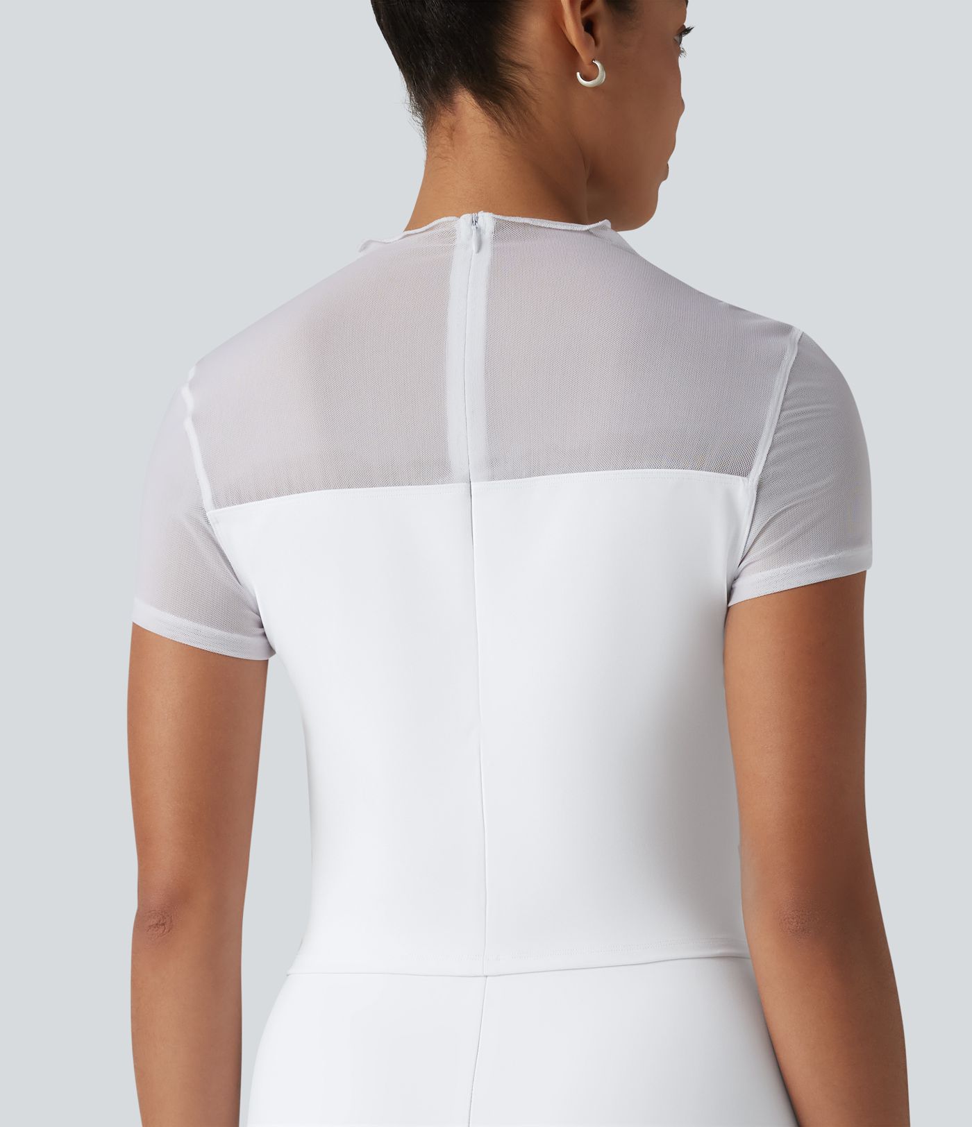 DayStretch Round Neck Short Sleeve Contrast Mesh Jumpsuit-Easy Peezy Edition