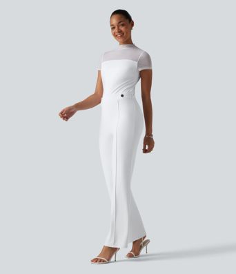 DayStretch Round Neck Short Sleeve Contrast Mesh Jumpsuit-Easy Peezy Edition