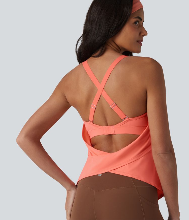 Halara UltraSculpt™ Trainingstanktop mit integriertem BH, verstellbarer Schnalle und überkreuzten, rückenfreien Trägern