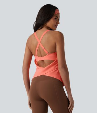 Halara UltraSculpt™ Trainingstanktop mit integriertem BH, verstellbarer Schnalle und überkreuzten, rückenfreien Trägern