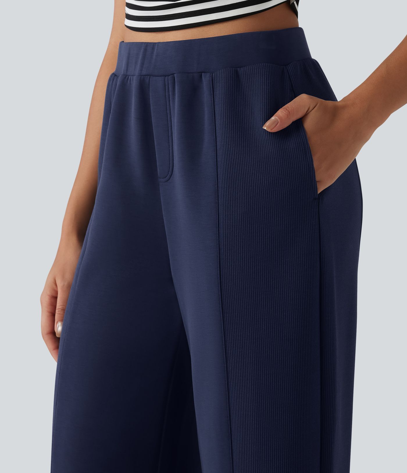 SpacerTek™ High Waisted Wide Leg Casual Trousers with Pockets
