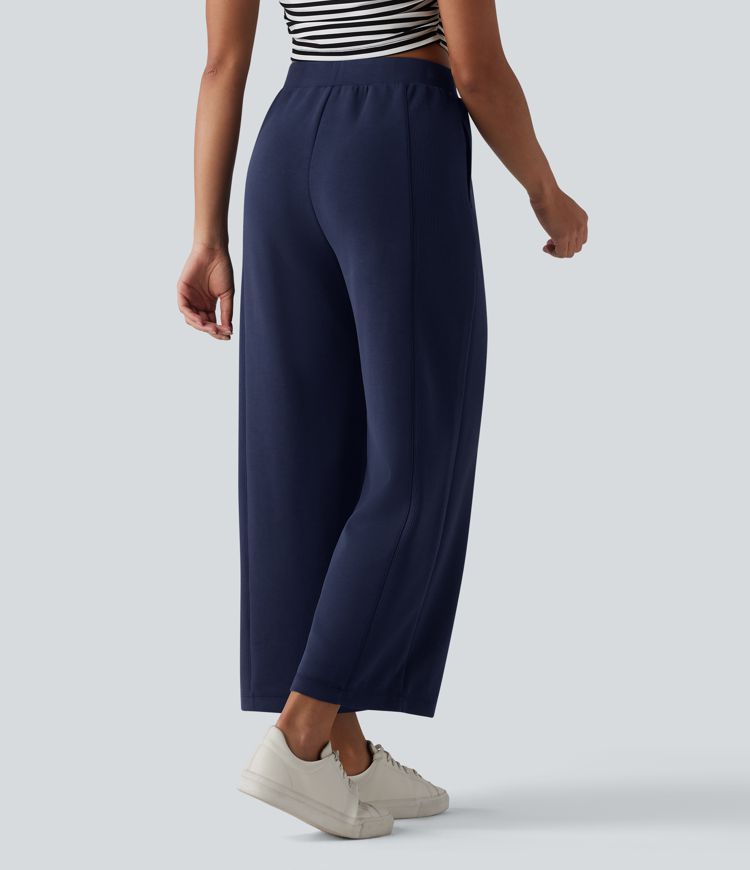 SpacerTek™ High Waisted Wide Leg Casual Trousers with Pockets
