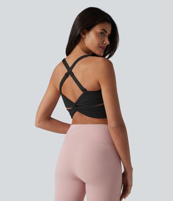 SoftlyZero™ Plush Débardeur de sport dos nu croisé et torsadé, bretelles ajustables et soutien-gorge intégré