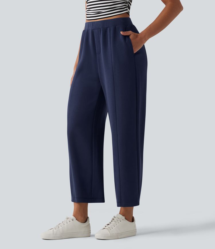 SpacerTek™ High Waisted Wide Leg Casual Trousers with Pockets