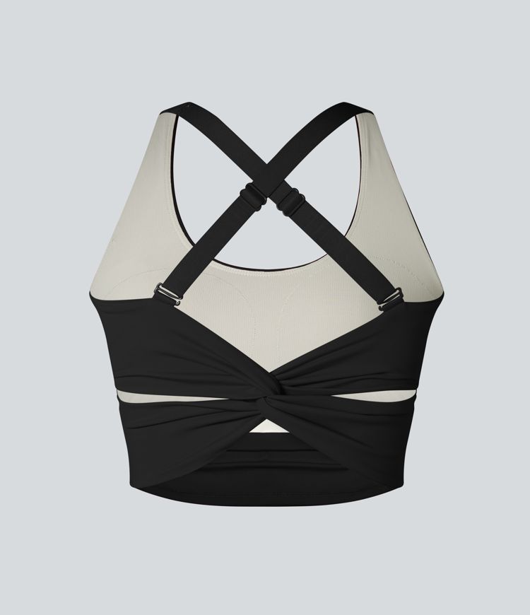 SoftlyZero™ Plush Débardeur de sport dos nu croisé et torsadé, bretelles ajustables et soutien-gorge intégré