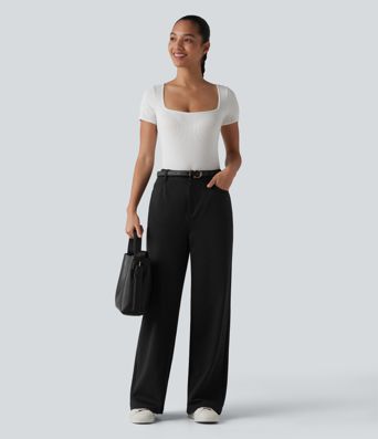 Halara Flex™ High-waisted Herringbone Work Straight Leg Pants with Pockets