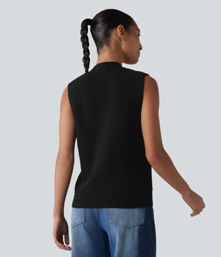 V-neck Button Fly Casual Sweater Vest with Pockets