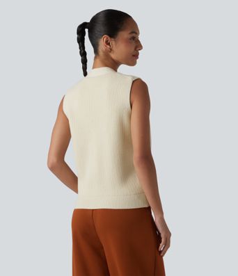 V-neck Button Fly Casual Sweater Vest with Pockets