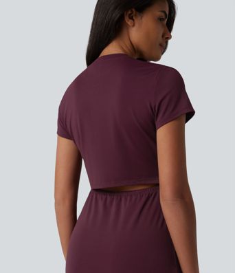 Round Neck Short Sleeve Cut Out Midi Casual Dress