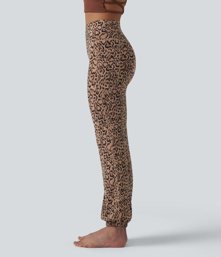 SoftlyZero™ Jogging ballon de danse taille haute imprimé léopard, avec poches – Protection UPF 40+